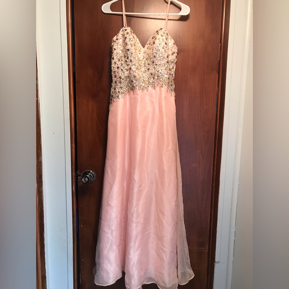 Light pink with rhinestones prom dress